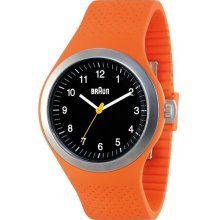 Braun Men's Quartz Watch With Black Dial Analogue Display And Orange Silicone Strap Bn0111bkorg