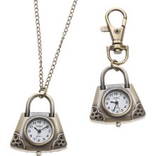 Bronze Unisex Fashion Bag Style Alloy Analog Quartz Keychain Necklace Watch