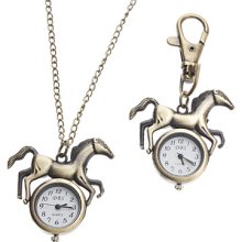 Bronze Unisex Horse Style Alloy Analog Quartz Keychain Necklace Watch