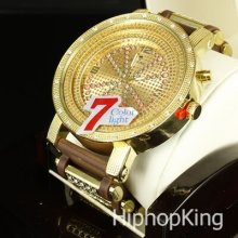 Brown Icy Bullet Band Hip Hop Ice King Watch Analog Numberic Dial Steel Back