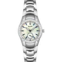 Bulova 96r55 Diamond Accented Mother Of Pearl Dial Stainless Steel Women's Watch