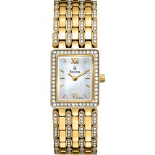 Bulova Ladies Gold Tone Stainless Steel Case and Bracelet Crystal Collection Mother of Pearl Dial 98L159