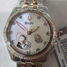 Bulova Lady's Watch Automatic Skeleton Diamond All Stainless Two Tone Mop