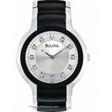 Bulova Mens 11 Diamond Dress Watch Silver-Tone Dial 98D118
