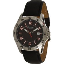 Bulova Mens Caravelle Analog Stainless Watch - Black Leather Strap - Black Dial - 43B127