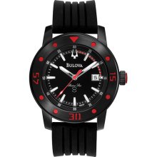 Bulova Men's Marine Star Stainless Steel Case Black Dial Rubber Strap Chronograph 98B164