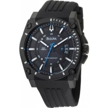 Bulova Precisionist Champlain Black Dial Rubber Strap Mens Watch 98b142