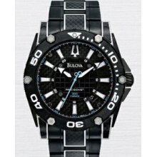 Bulova Precisionist Champlain Men`s Black Carbon Fiber Watch W/ Blue Accent