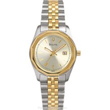 Bulova Womens Two-Tone Dress Watch - Champagne Dial - Date 98M000