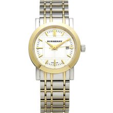 Burberry Ladies Heritage Two Tone Stainless Steel Case and Bracelet White Dial Date Display BU1359