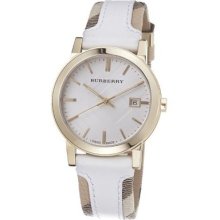 Burberry Watch Heymarket Yellow Gold Check Leather Sapphire 38mm. Box Bu9015