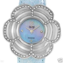 Burgi Stainless Steel Swiss Movement Diamonds & Crystals Blue Watch