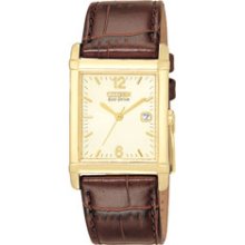 BW007207P -- Citizen Men's Eco-Drive Gold-Tone Leather Strap Watch with Rectangle Dial BW0072-07P BW0072-07P
