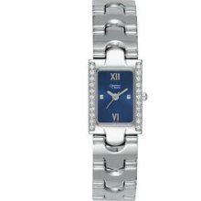 Caravelle By Bulova Ladies` Crystal Collection Rectangle Watch W/ Blue Dial