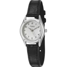 Caravelle by Bulova Silver Dial Black Leather Ladies Watch 47E02