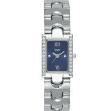 Caravelle Ladies` Rectangular Blue Dial Dress Watch W/ Swarovski Crystals