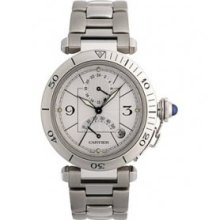 Cartier Pasha Gmt W31037h3 Diamond Stainless Chronograph Automatic Mens Watch