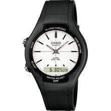 Casio Aw-90H-7Evef Unisex Watch Quartz Analogue White Dial Black Resin Strap