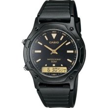 Casio Mens Aw49he-1 Black Dial Analog And Digital Sport 50 Meter Alarm Watch