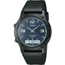Casio Mens Aw49he-2 Blue Dial Analog And Digital Sport Alarm 50 Meter Watch