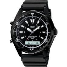 Casio Mens Calendar Day/Date Watch w/Round Black Case, Dial and Expansion Band
