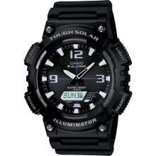Casio Men's Calendar Day/Date Solar Powered Watch w/Round Black Case, Ani-Digi Dial and Black Resin Band