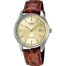 Casio Men's Core MTP1175E-9A Brown Leather Quartz Watch with Gold Dial