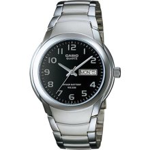 Casio Men's Core MTP1229D-1AV Silver Stainless-Steel Quartz Watch with Black Dial