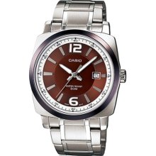 Casio Men's Core MTP1339D-5AV Silver Stainless-Steel Quartz Watch with Brown Dial