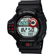 Casio Mens G-Shock Twin Sensor Resin Watch - Black Rubber Strap - Black Dial - GDF100-1A