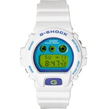Casio Men's G-Shock Blue Classic Limited Digital Watch - White Rubber Strap - DW6900CS-7