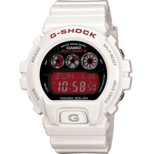 Casio Men's White G-Shock Multi Band Atomic Tough Solar Strap Red Digital Dial GW6900F-7