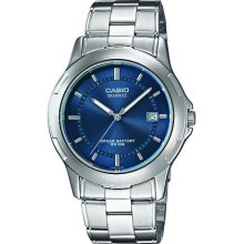 Casio Mtp-1219A-2Avef Gents Watch Quartz Analogue Blue Dial Silver Steel Strap