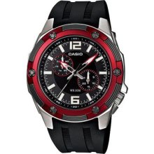 Casio Mtp-1326-1a2 Wrist Watch Mens Black Resin Red Ring Warranty Zxc