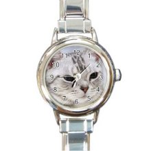 Cat Kitten Round Italian Charm Watch 03