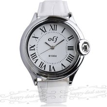 Cati Fashion Crown Roman Index Thin Dial Women Men Quartz Wrist Watch White Band