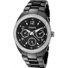 CERAMIC Fossil Berkley Ladies Multifunction Black Dial Watch CE1043 NEW