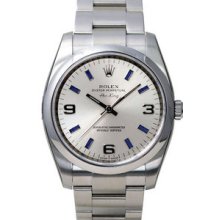 Certified Pre-Owned Rolex Air-King Watch, Domed Bezel, Silver Dial/Blue Index 114200