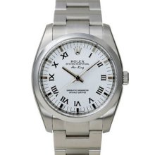 Certified Pre-Owned Rolex Air-King Watch, Domed Bezel, White Dial/Black Roman 114200