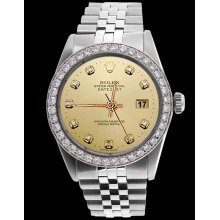 Champagne diamond dial bezel gents date just watch SS jubilee rolex bracelet