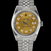 Champagne diamond dial fluted datejust gents watch rolex SS jubilee bracelet