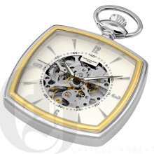 Charles Hubert Classic 17 Jewel Mechanical Movement Two Tone Pocket Watch with Pocket Chain 3734