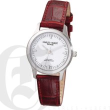 Charles Hubert Classic Ladies White Dial Dress Watch with Red Calf Leather Strap 6706