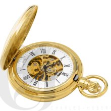 Charles Hubert Classic Mechanical Movement Gold Tone Pocket Watch with Viewing Window 3527