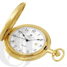 Charles Hubert Classic White Dial High Polish Gold Tone Pocket Watch and Chain 3517