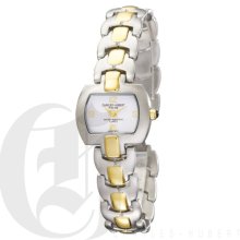 Charles Hubert Premium Ladies White Dial Two Tone Contemporary Design Watch 6596-W