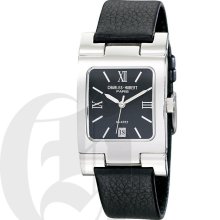 Charles Hubert Premium Mens Black Dial Watch with Black Leather Strap 3747-B