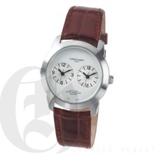 Charles Hubert Premium Mens White Dial Stainless Steel Dual Time Zone Watch 3520-A