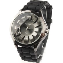 Chrysanthemum Shaped Metal Dial Quartz Design Unisex Wrist Watch - Black