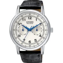 Citizen AO9000-06B Men's Watch Eco-Drive Silver Dial Black Leather Strap